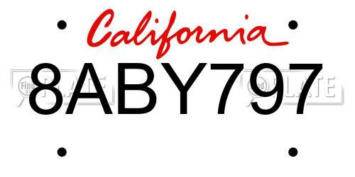 8ABY797 California License Plate