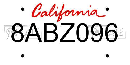 8ABZ096 California License Plate