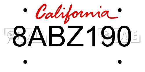 8ABZ190 California License Plate