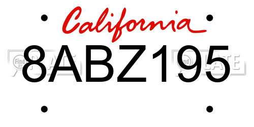 8ABZ195 California License Plate
