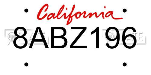 8ABZ196 California License Plate