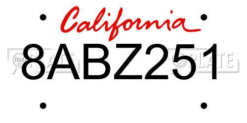8ABZ251 California License Plate