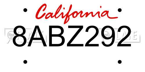 8ABZ292 California License Plate