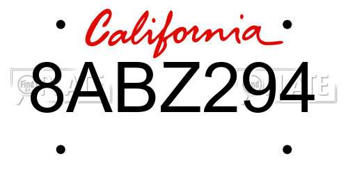 8ABZ294 California License Plate
