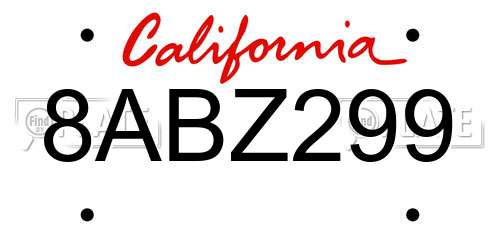 8ABZ299 California License Plate