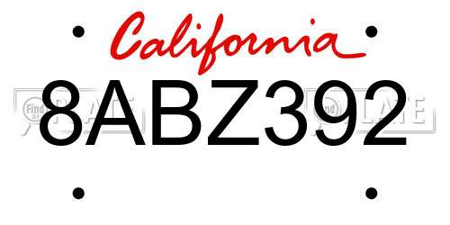 8ABZ392 California License Plate