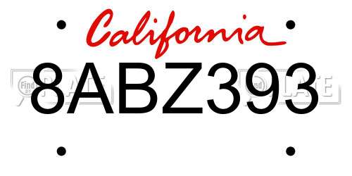 8ABZ393 California License Plate