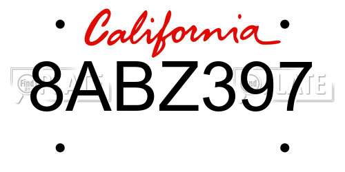 8ABZ397 California License Plate