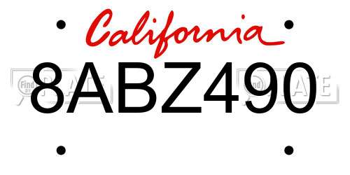 8ABZ490 California License Plate
