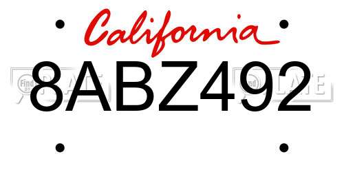 8ABZ492 California License Plate