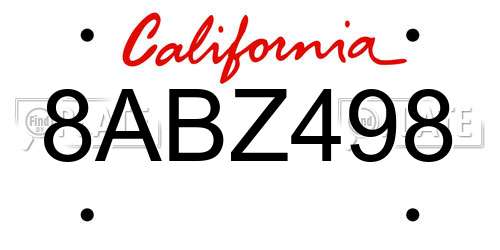 8ABZ498 California License Plate