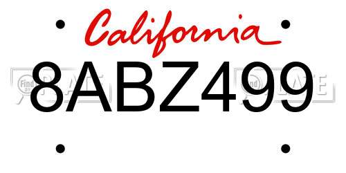 8ABZ499 California License Plate