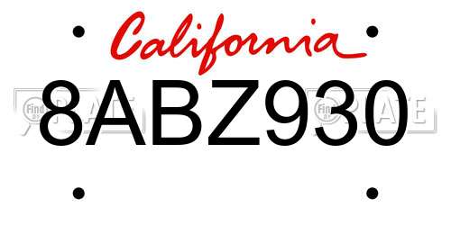 8ABZ930 California License Plate
