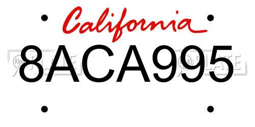 8ACA995 California License Plate