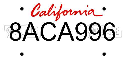 8ACA996 California License Plate