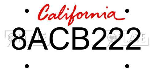 8ACB222 California License Plate