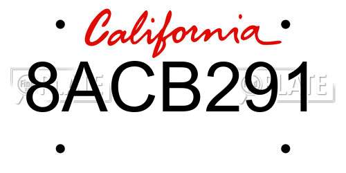8ACB291 California License Plate