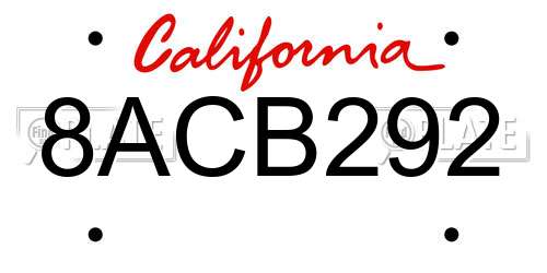 8ACB292 California License Plate