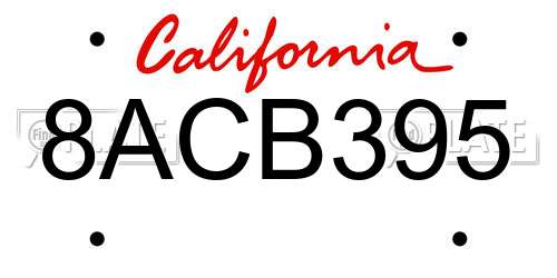 8ACB395 California License Plate