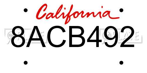 8ACB492 California License Plate