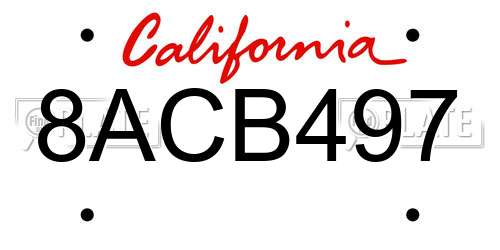 8ACB497 California License Plate