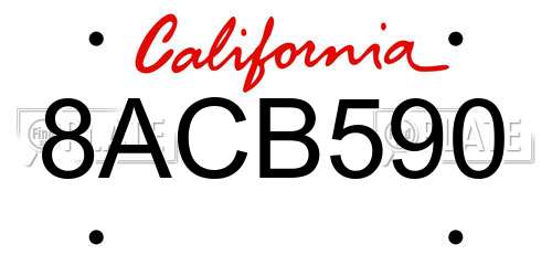 8ACB590 California License Plate