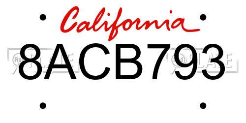 8ACB793 California License Plate
