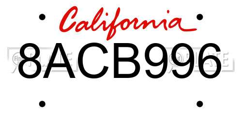 8ACB996 California License Plate