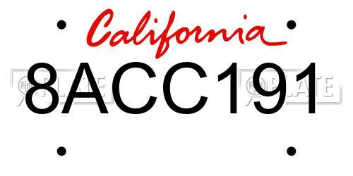 8ACC191 California License Plate