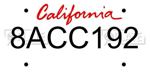 8ACC192 California License Plate