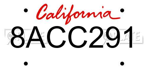 8ACC291 California License Plate