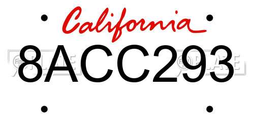8ACC293 California License Plate