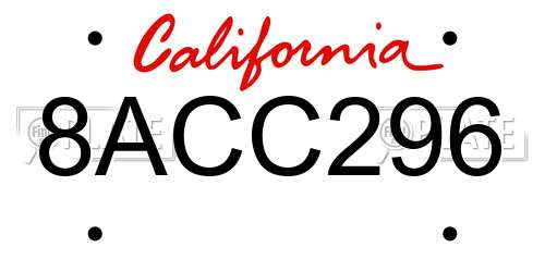 8ACC296 California License Plate