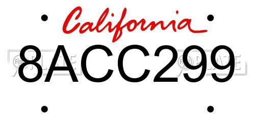 8ACC299 California License Plate