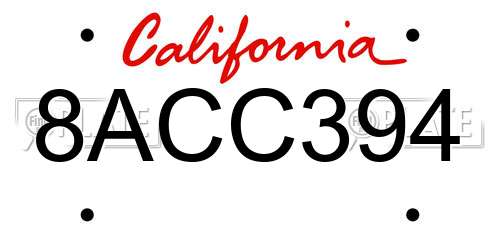 8ACC394 California License Plate