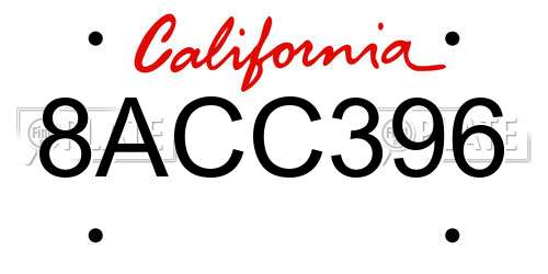 8ACC396 California License Plate