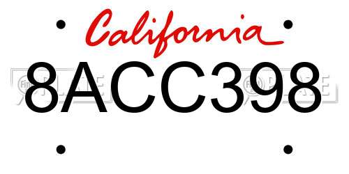 8ACC398 California License Plate
