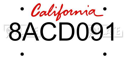 8ACD091 California License Plate