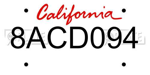 8ACD094 California License Plate