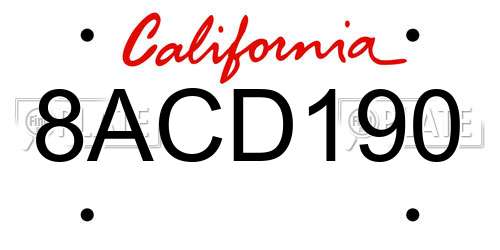 8ACD190 California License Plate