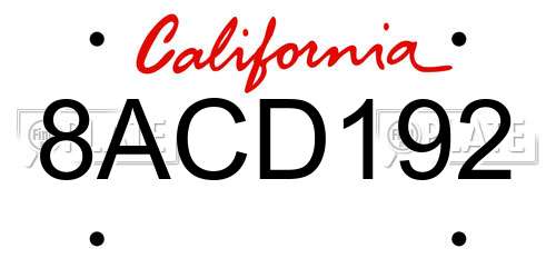 8ACD192 California License Plate