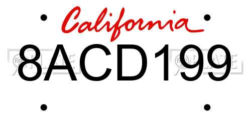 8ACD199 California License Plate