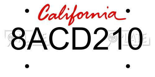 8ACD210 California License Plate