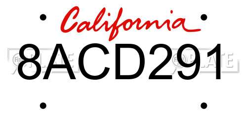 8ACD291 California License Plate