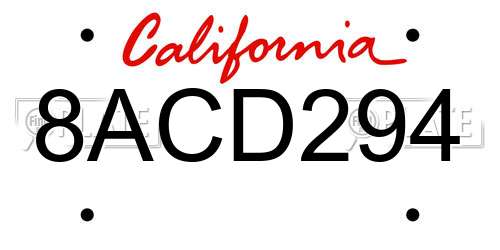 8ACD294 California License Plate