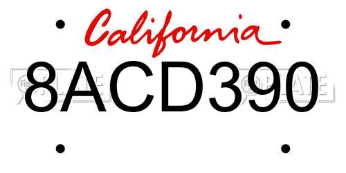 8ACD390 California License Plate