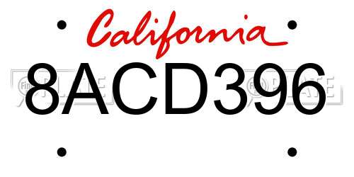 8ACD396 California License Plate