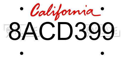 8ACD399 California License Plate