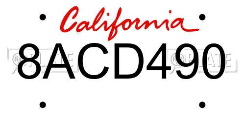 8ACD490 California License Plate