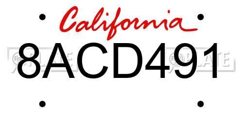 8ACD491 California License Plate